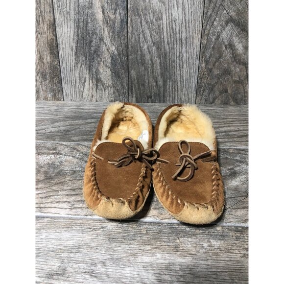 L.L. Bean Kids Youth Wicked Good Suede Leather Shearling Slippers Moccasins 3 - Picture 2 of 8